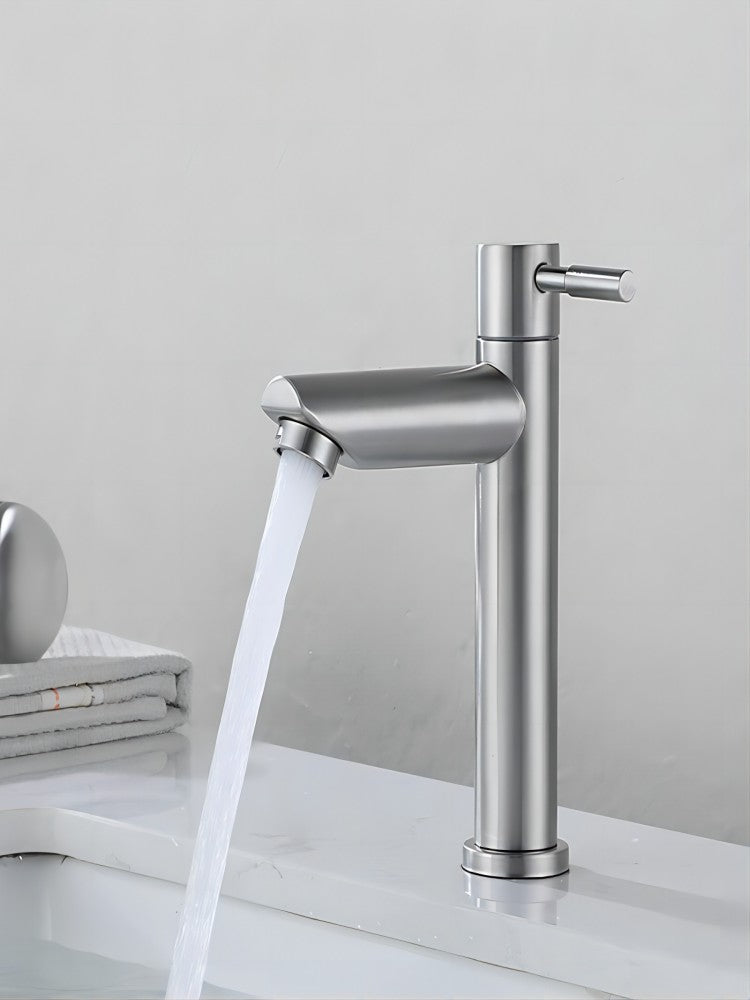 EOCO Single Cold Water Basin Faucet  Tall Bathroom Tap Minimalist High Spout Design Rust Resistant Sink Faucet for Bathroom Wash Basin