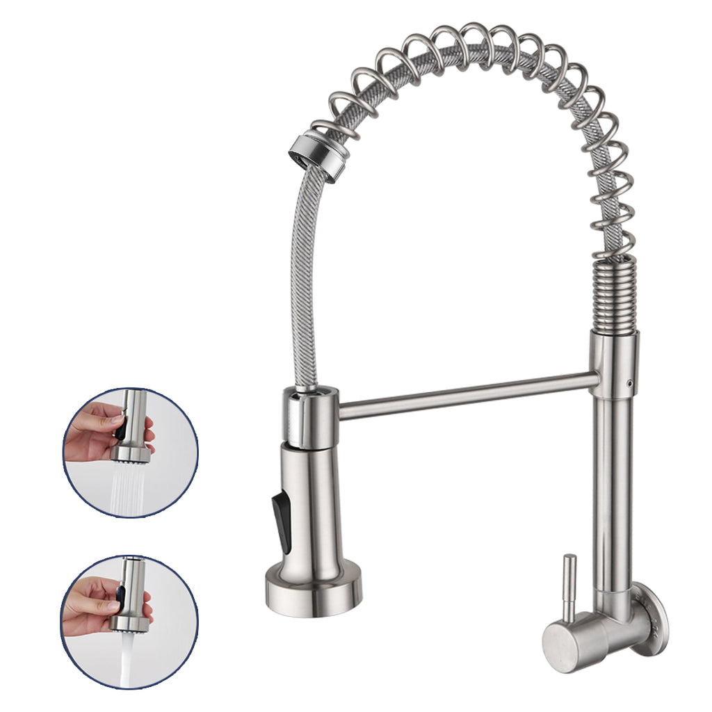 EOCO Spring Pull-Down Single Cold Rotatable Vegetable Sink Faucet, SUS304 Stainless Steel Wall Mounted Kitchen Tap
