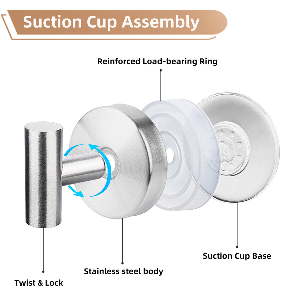 EOCO T-shaped suction cup hook (no drilling required), suitable for bathroom towel hooks, wall hangers, and clothing hangers.