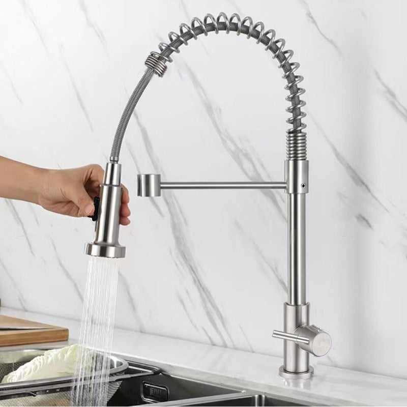 EOCO Single Handle High Arc Kitchen Sink Faucet, Spring Pull-Out Sprayer, Dual Spray Modes, Cold Water Only, Stainless Steel Construction