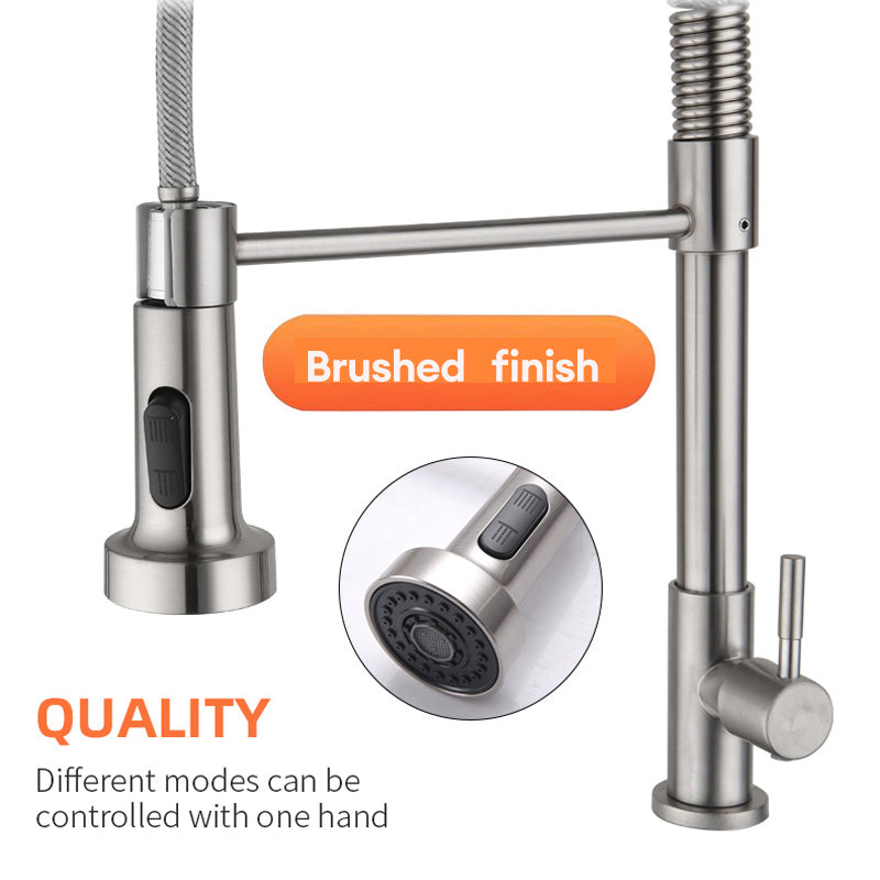 EOCO Single Handle High Arc Kitchen Sink Faucet, Spring Pull-Out Sprayer, Dual Spray Modes, Cold Water Only, Stainless Steel Construction