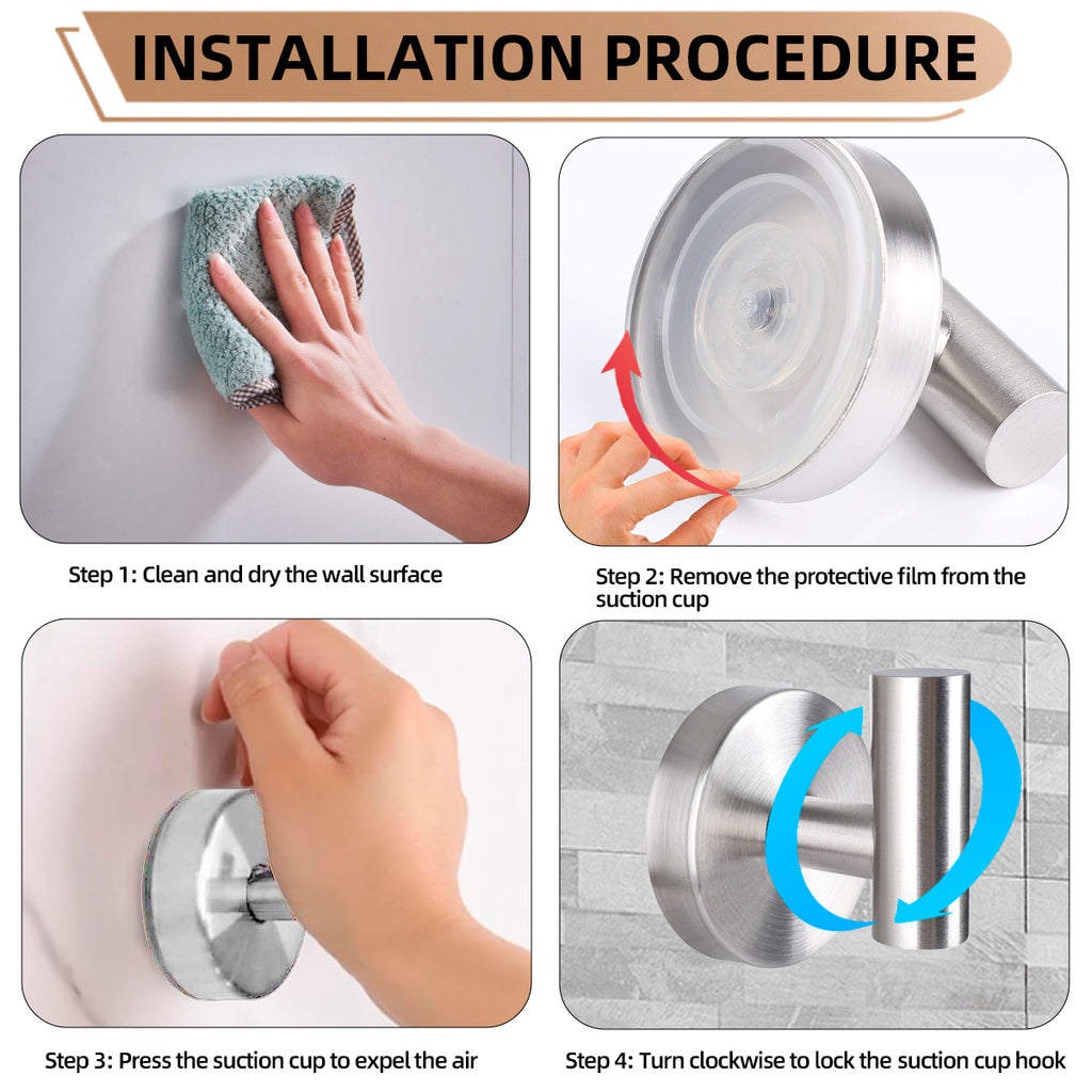 EOCO T-shaped suction cup hook (no drilling required), suitable for bathroom towel hooks, wall hangers, and clothing hangers.