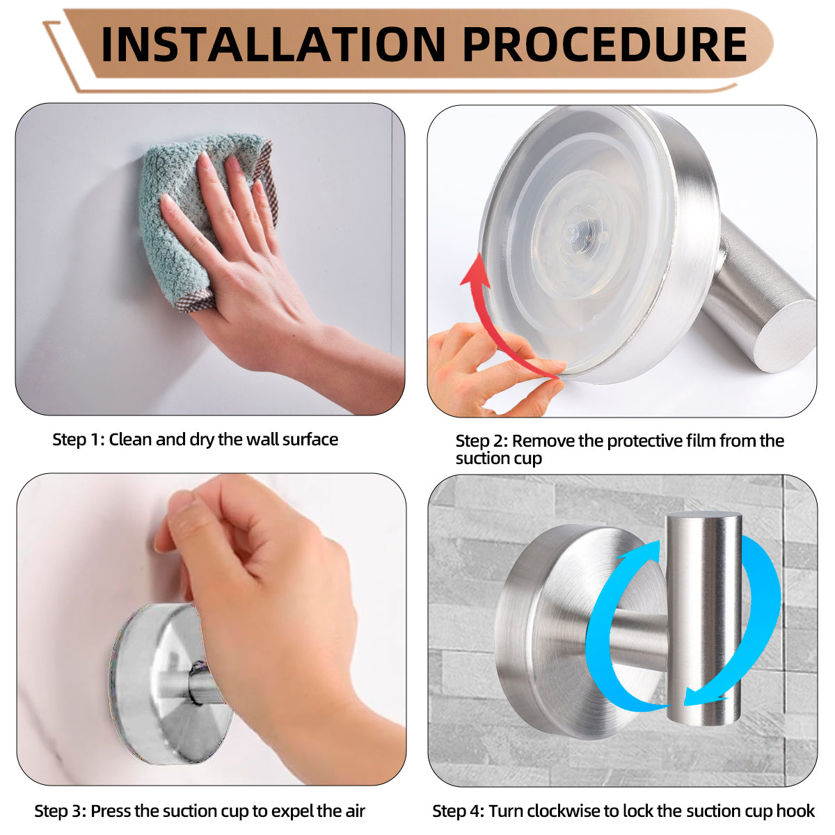 EOCO T-shaped suction cup hook (no drilling required), suitable for bathroom towel hooks, wall hangers, and clothing hangers.