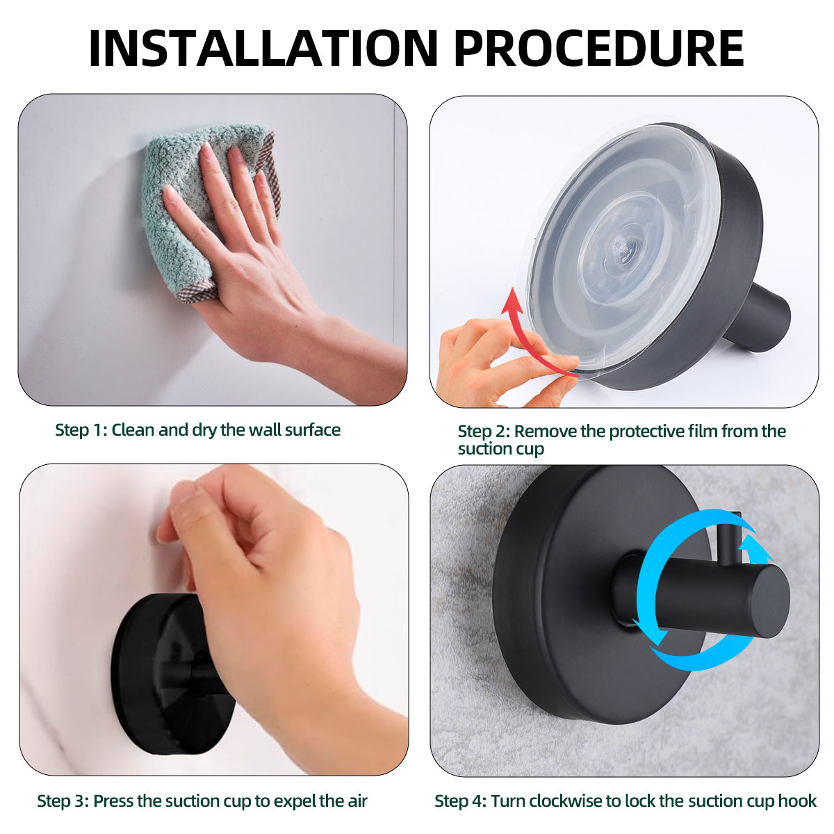 EOCO Vacuum Suction Cup Hook No Drill Bathroom Towel Hanger Wall Hook Clothes Holder Kitchen Storage Accessories