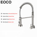 EOCO Spring Pull-Down Single Cold Rotatable Vegetable Sink Faucet, SUS304 Stainless Steel Wall Mounted Kitchen Tap
