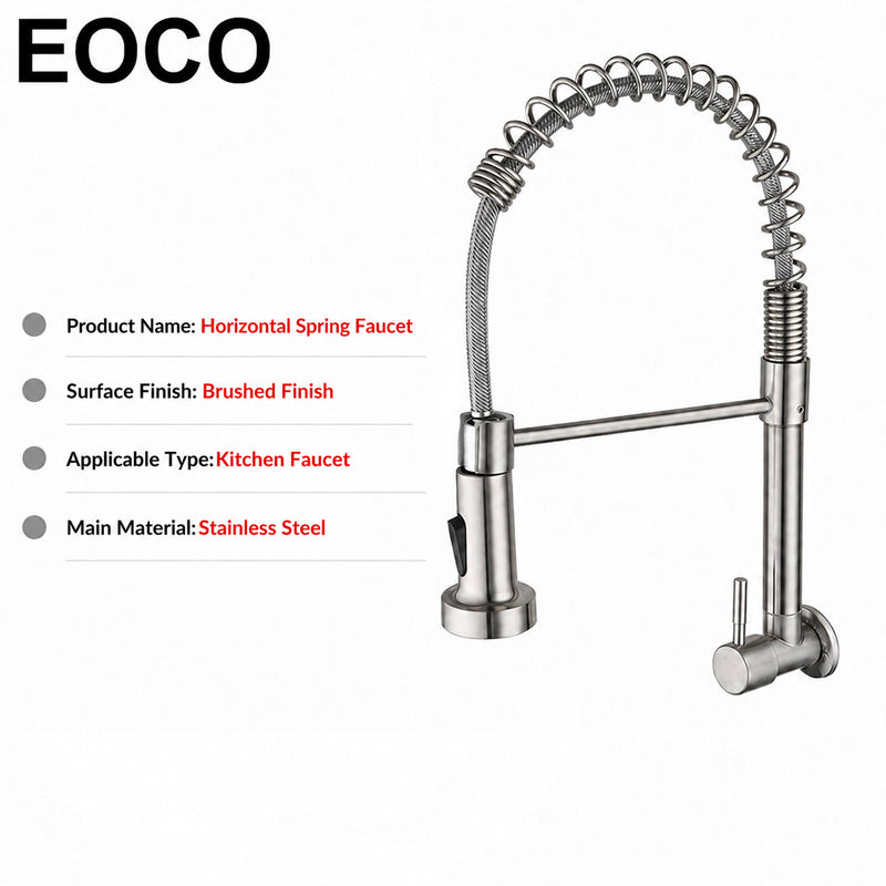 EOCO Spring Pull-Down Single Cold Rotatable Vegetable Sink Faucet, SUS304 Stainless Steel Wall Mounted Kitchen Tap