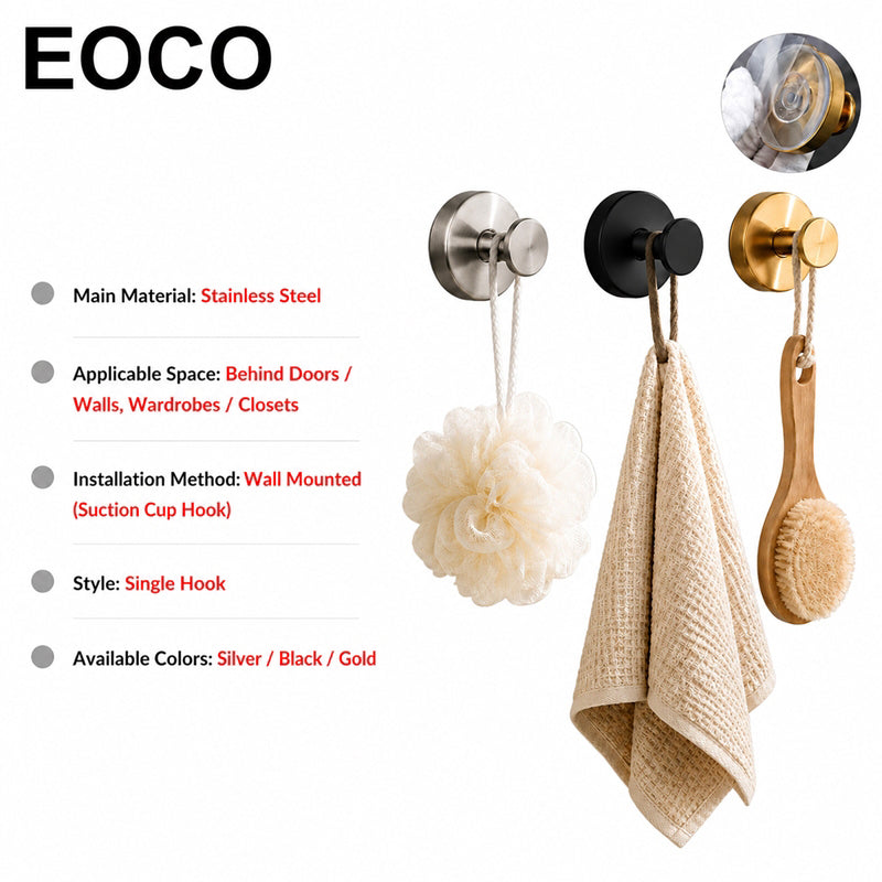 EOCO No Drill Suction Cup Hook Bathroom Towel Hook Wall Mount Hanger Kitchen Storage Hook Modern Design
