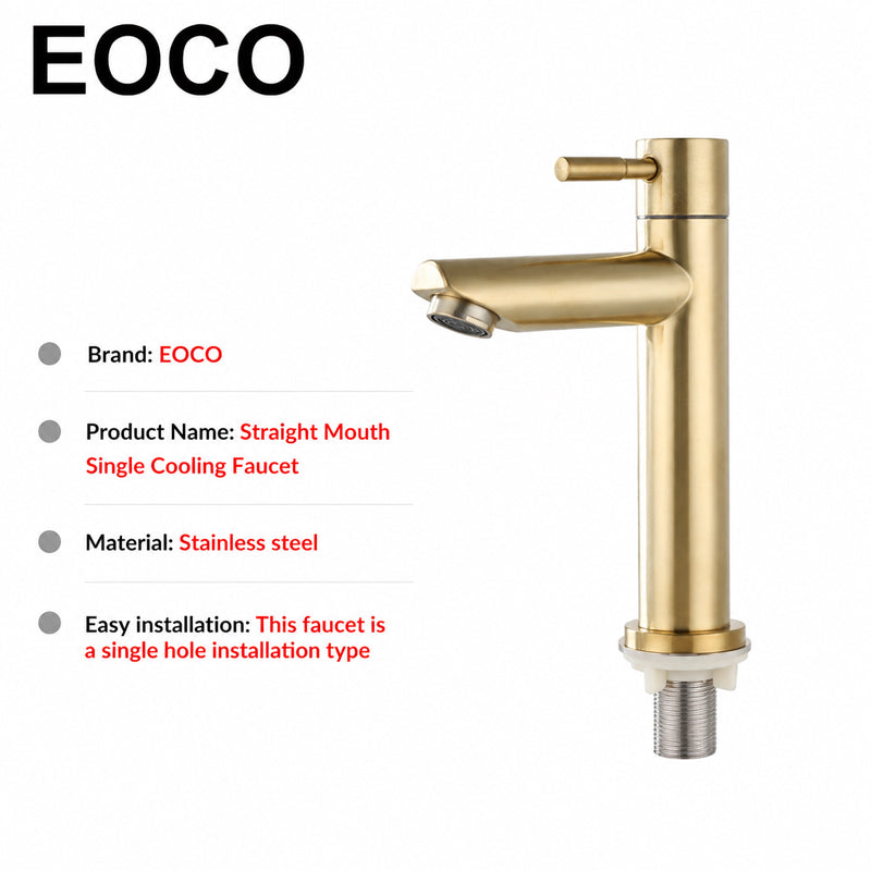 EOCO Single Cold Water Basin Faucet  Tall Bathroom Tap Minimalist High Spout Design Rust Resistant Sink Faucet for Bathroom Wash Basin