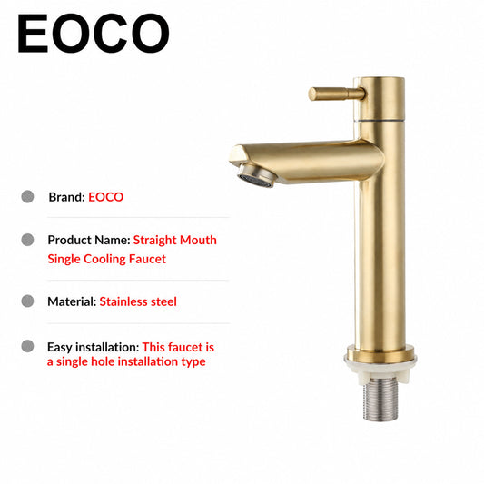 EOCO Single Cold Water Basin Faucet  Tall Bathroom Tap Minimalist High Spout Design Rust Resistant Sink Faucet for Bathroom Wash Basin