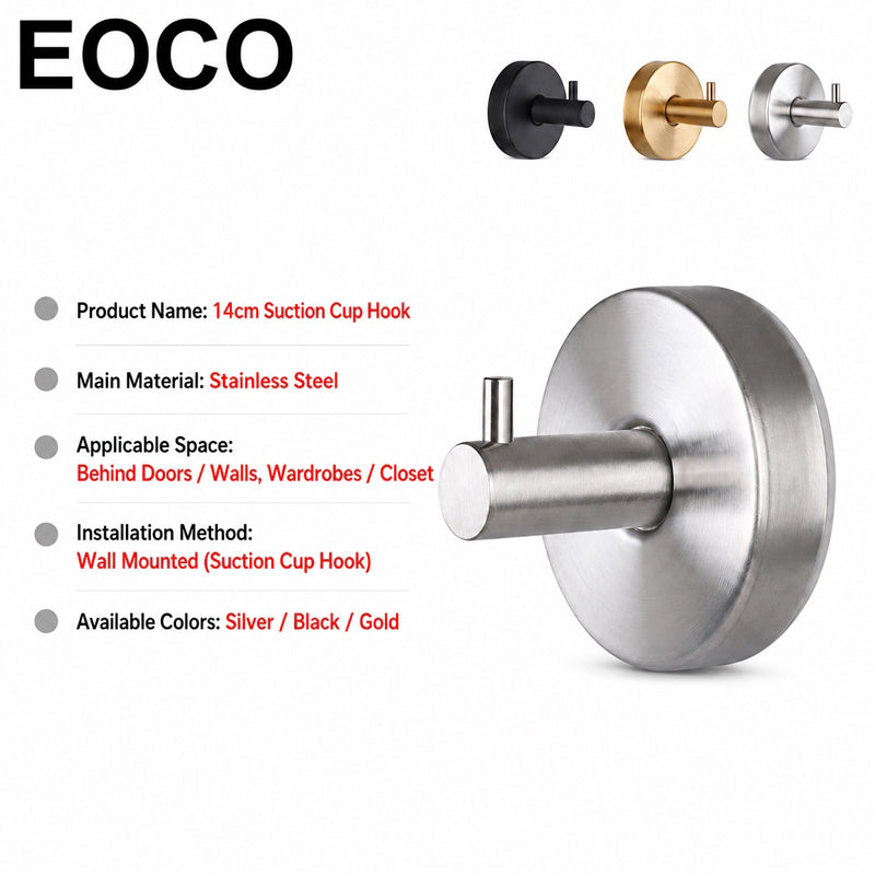 EOCO Vacuum Suction Cup Hook No Drill Bathroom Towel Hanger Wall Hook Clothes Holder Kitchen Storage Accessories