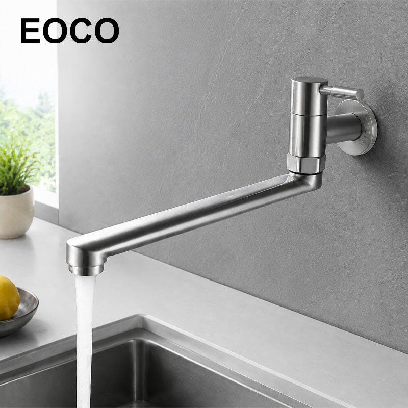 EOCO Kitchen & Balcony Faucet, Stainless Steel Lead-Free Single Cold Tap, G1/2 Inch Wall Mount Design for Laundry Trough & Balcony