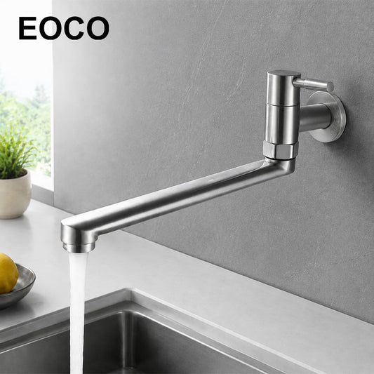 EOCO Kitchen & Balcony Faucet, Stainless Steel Lead-Free Single Cold Tap, G1/2 Inch Wall Mount Design for Laundry Trough & Balcony