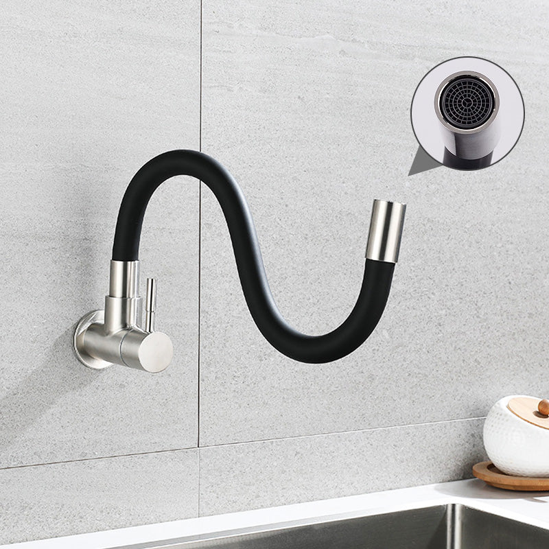 EOCO Brushed 304 Stainless Steel Wall Mount Kitchen Single Cold Tap, 360° Rotatable, Suitable for Kitchen Sinks, Vegetable Washing Basins and Balcony Mop Sinks