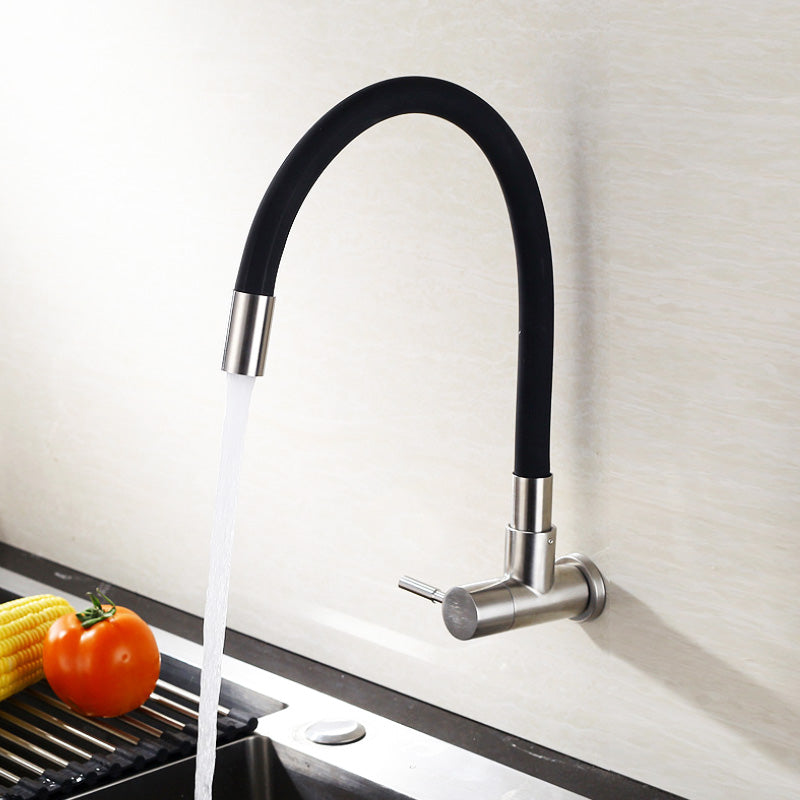 EOCO Brushed 304 Stainless Steel Wall Mount Kitchen Single Cold Tap, 360° Rotatable, Suitable for Kitchen Sinks, Vegetable Washing Basins and Balcony Mop Sinks