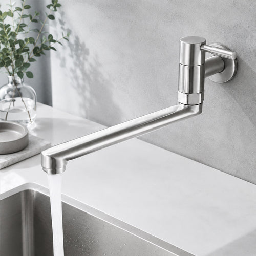EOCO Kitchen & Balcony Faucet, Stainless Steel Lead-Free Single Cold Tap, G1/2 Inch Wall Mount Design for Laundry Trough & Balcony