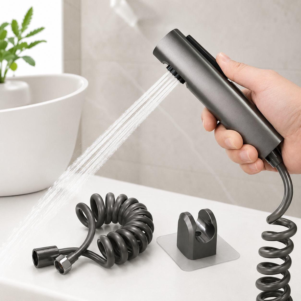 EOCO Handheld Shower Sprayer Set, Toilet Bidet Sprayer, High Pressure Rinse, Mini Shower Nozzle for Bathroom & Toilet Cleaning, Flexible Spring Hose Included